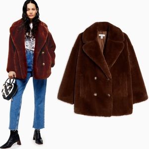 Topshop Soft Faux Fur Double Breasted Coat